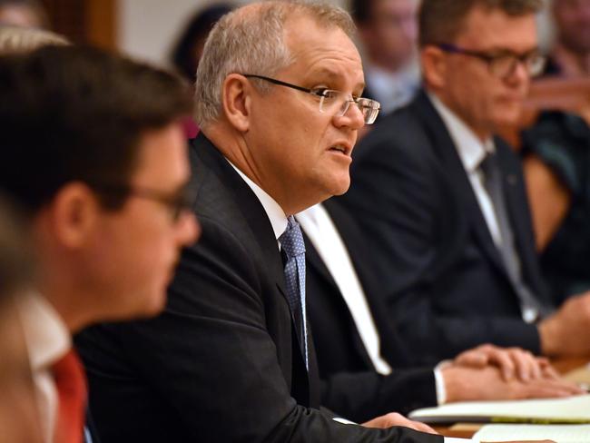 Prime Minister Scott Morrison addresses the Bushfire Relief and Recovery Efforts Peak Body Roundtable. Picture: AAP/Mick Tsikas