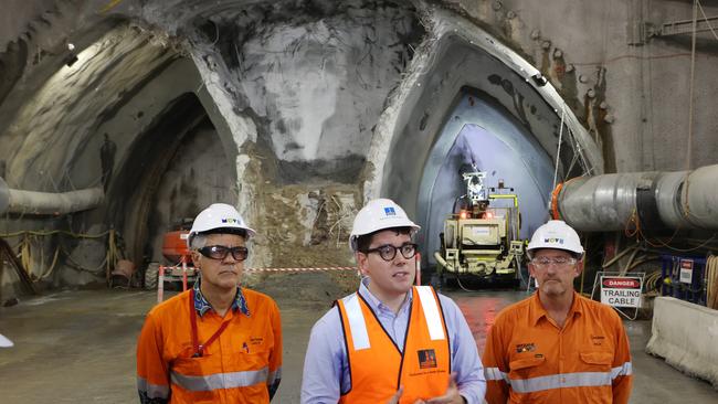 Civic Cabinet Chair for Transport Councillor Ryan Murphy, during Tuesday’s tour of the Brisbane Metro tunnel. Picture: Liam Kidston