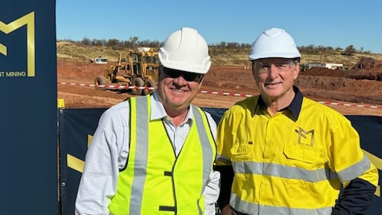 Former Territory Mining Minister Mark Monaghan and Tennant Mining managing director Peter Main during a 2024 site visit. Picture: Camden Smith