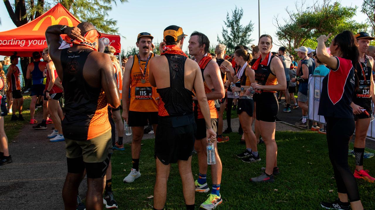 Runners cooling down in the shade post race. Picture: Pema Tamang Pakhrin.