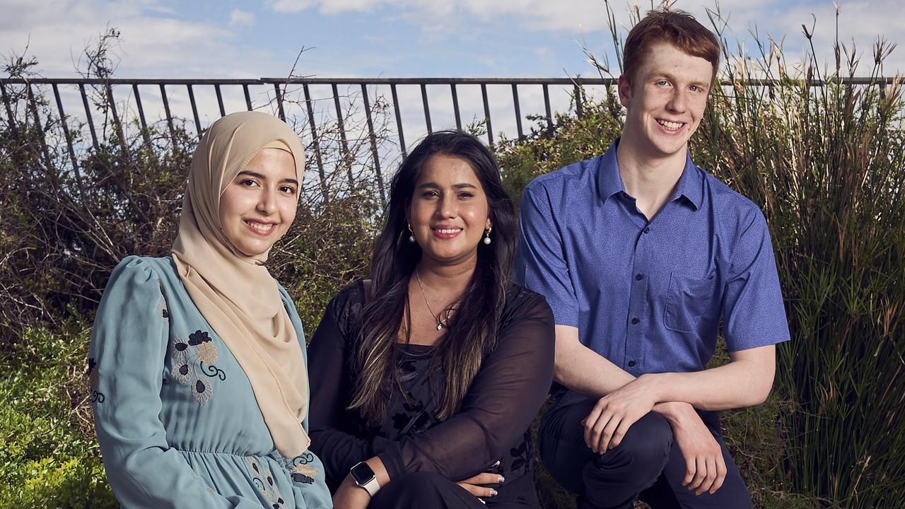 Despite facing significant personal hardships, the trio still managed to achieve success being awarded the 2024 Governor of South Australia Commendations for Excellence in SACE. Picture: Matt Loxton