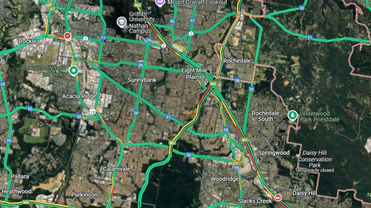 A lot of the M1 between Brisbane City and Slacks Creek is at a standstill.