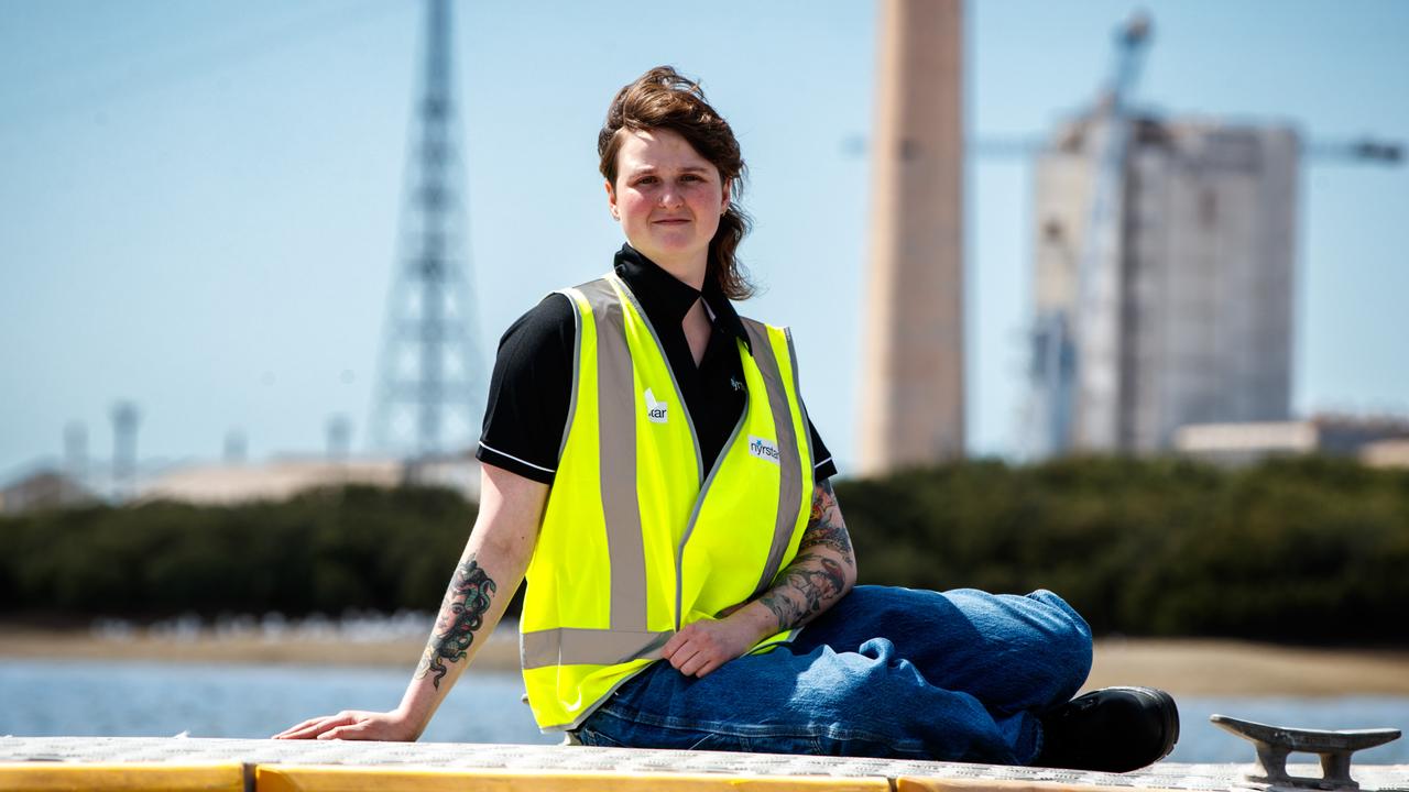 Michaela Crouwkamp, a second year fitter and turner apprentice with Nyrstar, in Port Pirie. Picture Matt Turner.