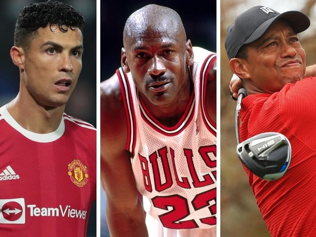 Cristiano Ronaldo, Michael Jordan and Tigers Woods. Picture: Getty Images.