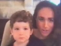 Meghan Markle and her son Archie appear in a web chat alongside Doria Ragland. Picture: Twitter