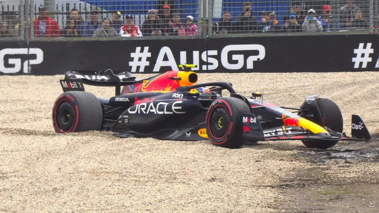 Sergio Perez went into the gravel on his first qualifying lap.