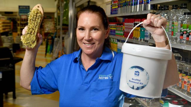 Heron Addison from Addison's Mitre 10 encourages locals to apply for free Graffiti Kits. Picture: Evan Morgan