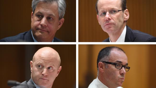 Westpac chief executive Brian Hartzer, ANZ chief Shayne Elliott, CBA chief Ian Narev and NAB chief Andrew Thorburn. Picture: AAP