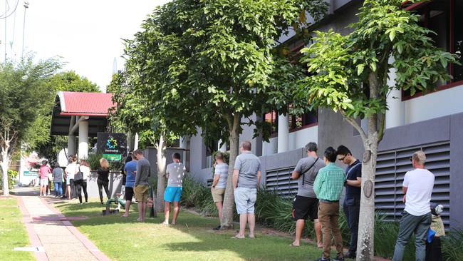 The queue outside Southport Centrelink in 2020. Picture: Glenn Hampson