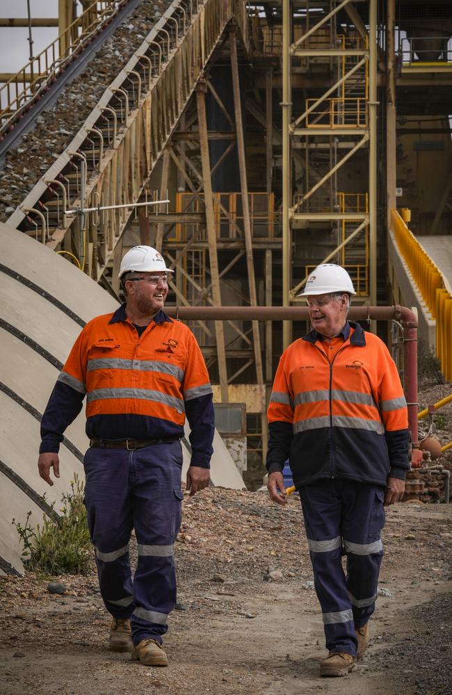 Evolution Mining employees Michael Hopper, superintendent of processing maintenance, with his father Tony Hopper, who is a planner.