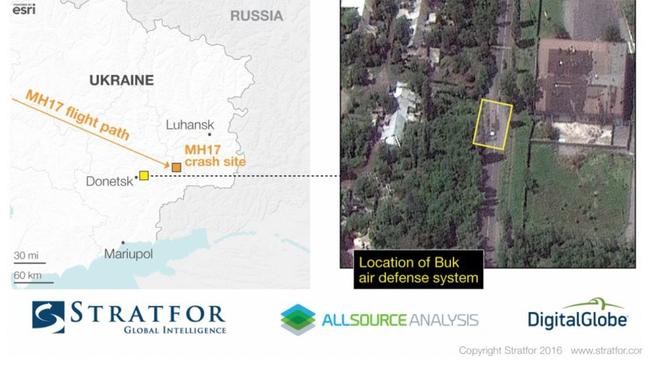 This satellite image shows a Buk Air Defence System in separatist controlled Ukraine on the day of the MH17 crash. Picture: Stratfor