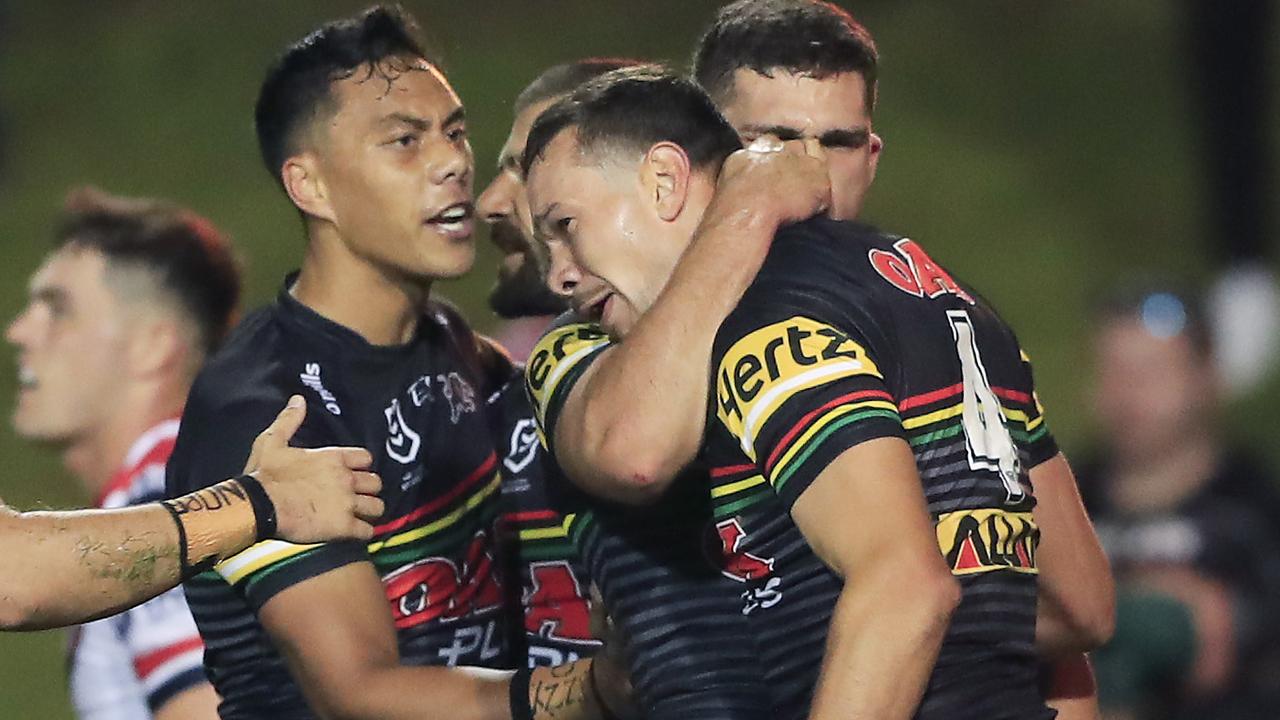 Brent Naden celebrates scoring a try for the Panthers last year. Picture: Mark Evans/Getty Images