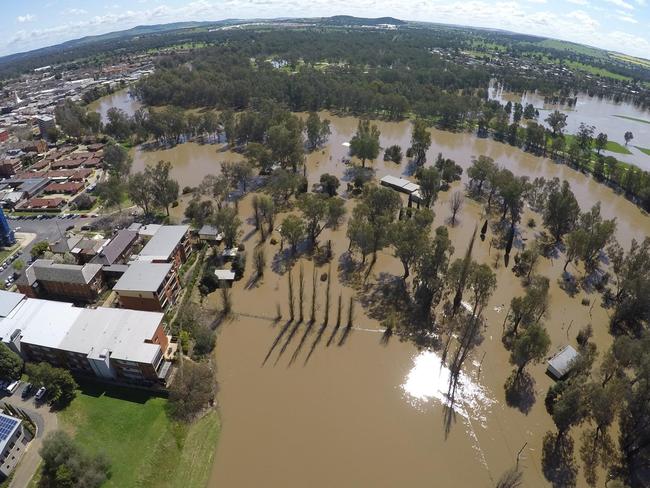 Flood waters in Wagga Wagga, NSW, after the Murrumbidgee River was inundated with heavy rainfall. Picture: Wagga Council