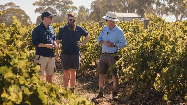 Winemaker Peter Barry, right, in Clare Valley with sons Tom, left, and Sam.