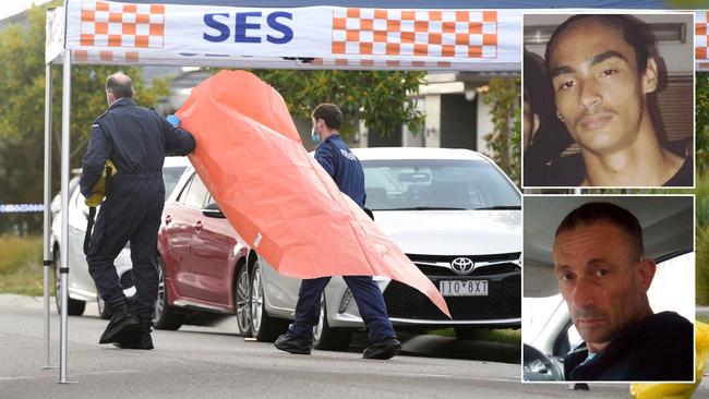 A police manhunt is underway after two men were stabbed in Melbourne's outer southeast.