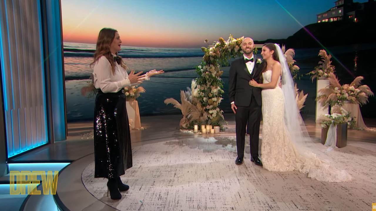 Drew Barrymore surprised the couple with an impromptu wedding on her talk show.