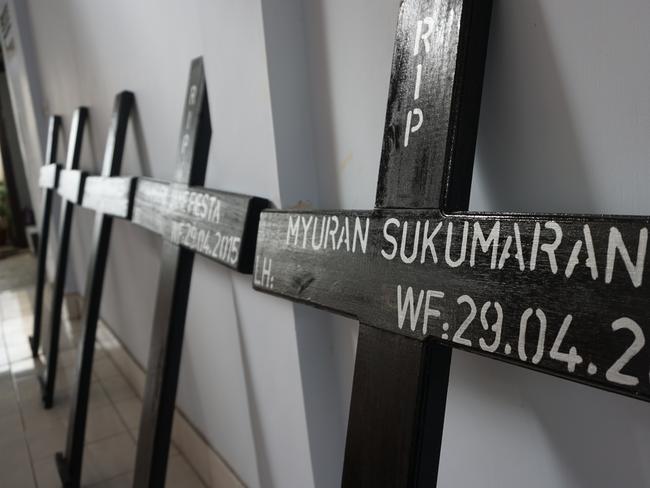 The executions of Andrew Chan, Myuran Sukumaran and others involved mortician, B. Suhendroputro, who stenciled crosses that were dated 29.04.15. Picture: Supplied