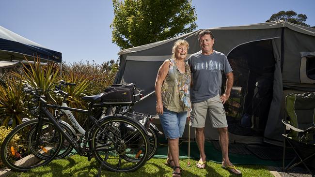 Kerryn and Kieran Ruane from Darwin, holidaying at Hahndorf Resort Caravan Park. Picture: Matt Loxton