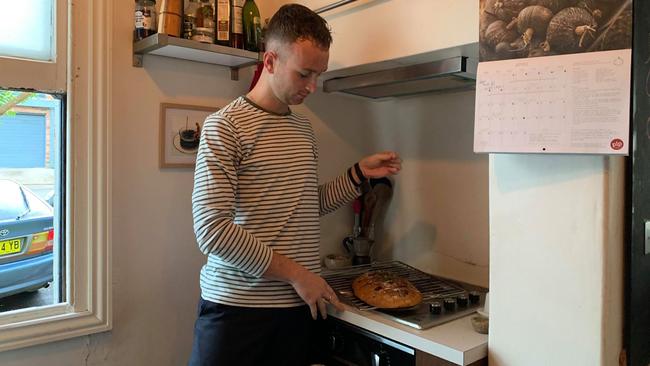 Liam Fitzpatrick preparing his loaf of bread.