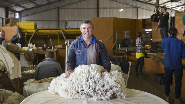 Bert Matthews in the shearing sheds. Picture: Dannika Bonser