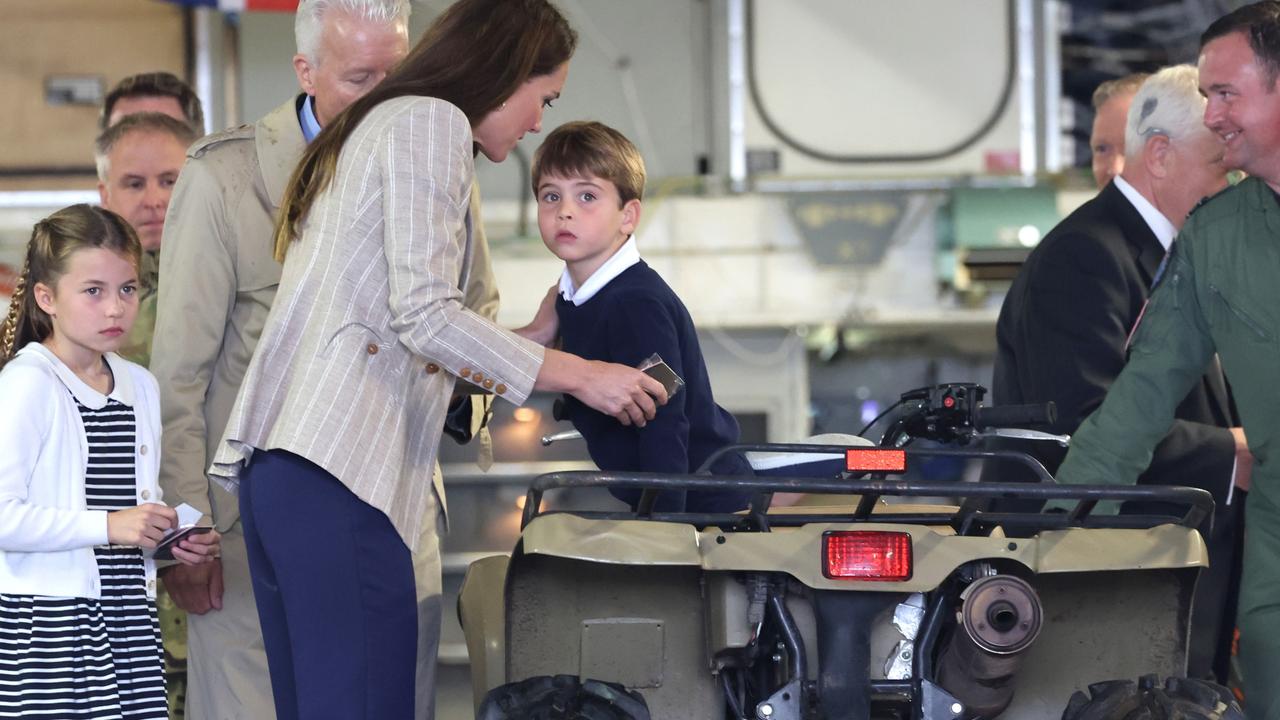 Prince Louis sits inside a vehicle on a C17 plane as the princess helped him out. . (Photo by Chris Jackson/Getty Images)