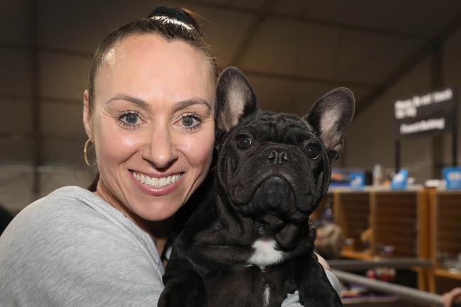 Rebecca King and her french bull terrier, Goose. Picture: Dean Martin