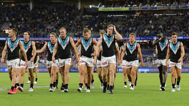 Port Adelaide never recovered from West Coast’s first-half blitz. Picture: Will Russell/AFL Photos