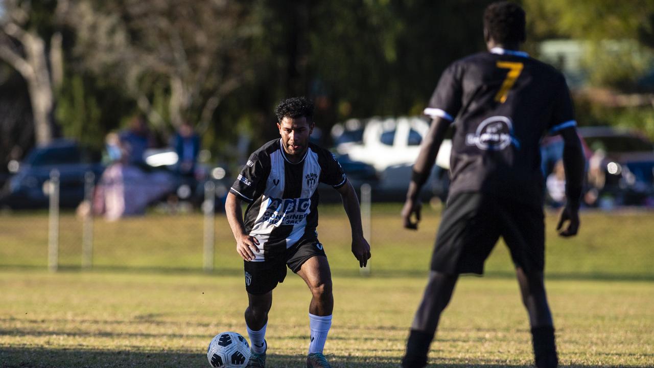 Adnan Alharoni of Willowburn against West Wanderers in FQPL Men Darling Downs Presidents Cup football at West Wanderers, Sunday, July 24, 2022. Picture: Kevin Farmer