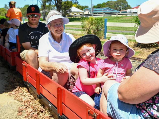 Australia Day at Casino Mini Railway. June Girvan, Ellie and Claire Simes and Tiarna Donnelly from Casino taking a ride on the train.