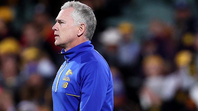 Adam Simpson and the Eagles have no answers currently. (Photo by James Elsby/AFL Photos via Getty Images)