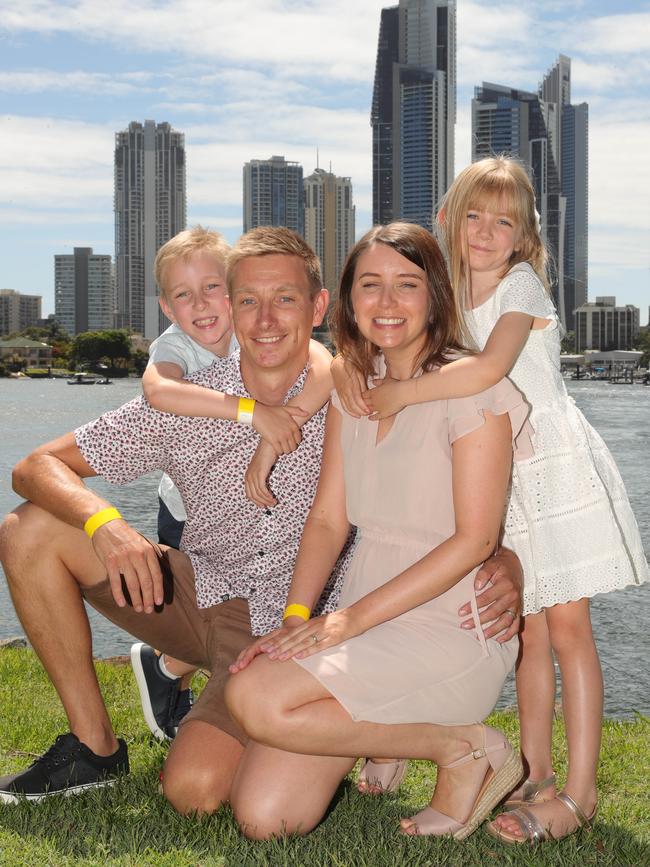 Maudsland family Simon and Lizzie Tyrrell, together with their children Elliott 8 and Violet 5, became Australian citizens at the Gold Coast's Australia Day citizenship ceremony at the Gold Coast City Council Chambers. Picture: Glenn Hampson.
