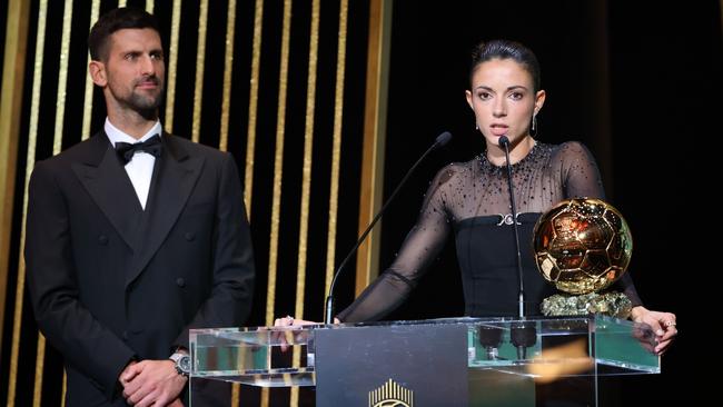 Spanish talent Aitana Bonmati won the Ballon d’Or Féminin, presented by Novak Djokovic – a move that has sparked outrage among fans. Picture: Pascal Le Segretain/Getty Images.