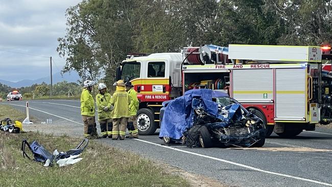 The scene of the two-vehicle crash on Shute Harbour Rd and Tyree Road at Mount Julian on July 11, 2023. Picture: Janessa Ekert and Estelle Sanchez