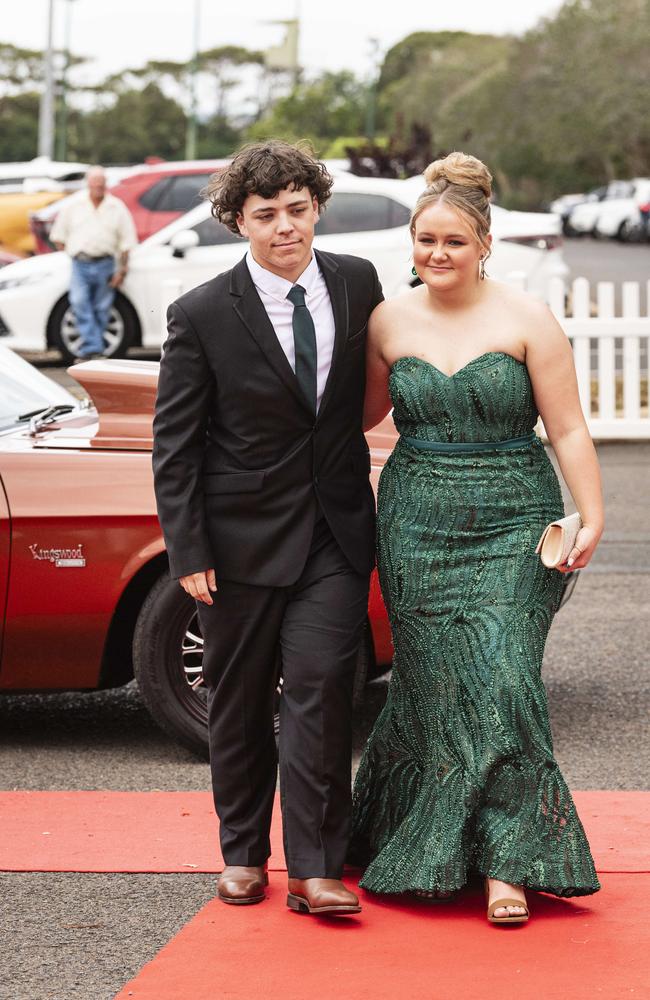 Graduates Colby Ickeringill and Luella Mengel arrive at The Industry School formal at Clifford Park Racecourse, Tuesday, November 12, 2024. Picture: Kevin Farmer