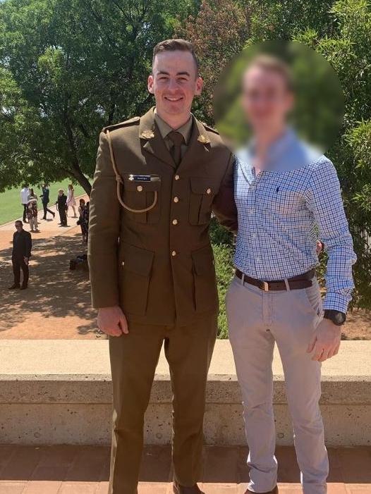 Former ADFA student Daniel Igoe, pictured right, in happier times, was jailed after sending video of a drunken threesome to other students. Picture: Supplied