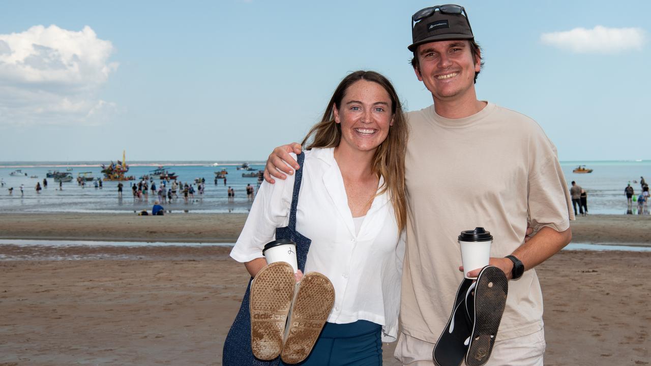 Emily Lorimer and Ben Vincent at the Darwin Beer Can Regatta at Mindil Beach, 2024. Picture: Pema Tamang Pakhrin