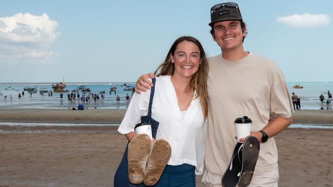 Emily Lorimer and Ben Vincent at the Darwin Beer Can Regatta at Mindil Beach, 2024. Picture: Pema Tamang Pakhrin