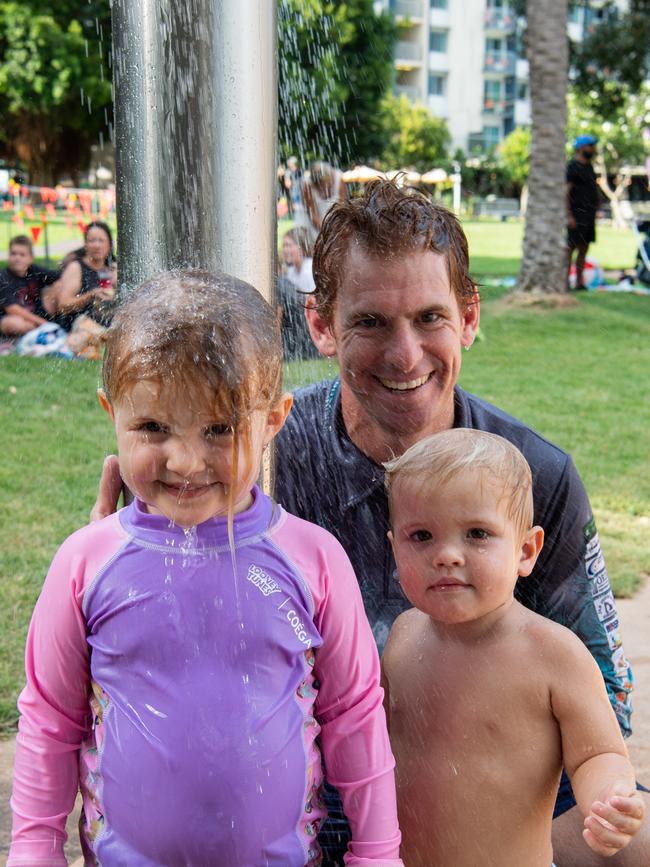 DARWIN, AUSTRALIA Sunday, 31 December, 2023:DARWIN NEW YEARS EVE 2023 Dylan Lodge, Jordan Lodge and Bray Lodge pose for a photo at Darwin Waterfront. Picture: Pema Tamang Pakhrin