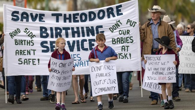 Residents of Theodore protest the closure of the birthing unit at their hospital. 