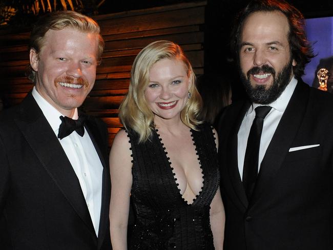 Jesse Plemons and Kirsten Dunst with Australian Fargo co-star, Angus Sampson. Picture: Splash