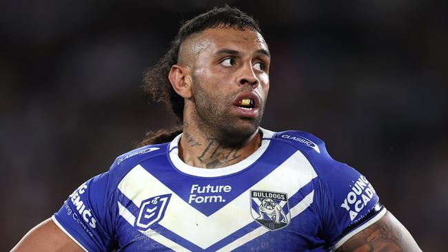 SYDNEY, AUSTRALIA - AUGUST 30:  Josh Addo-Carr of the Bulldogs looks on during the round 26 NRL match between Canterbury Bulldogs and Manly Sea Eagles at Accor Stadium on August 30, 2024, in Sydney, Australia. (Photo by Cameron Spencer/Getty Images)