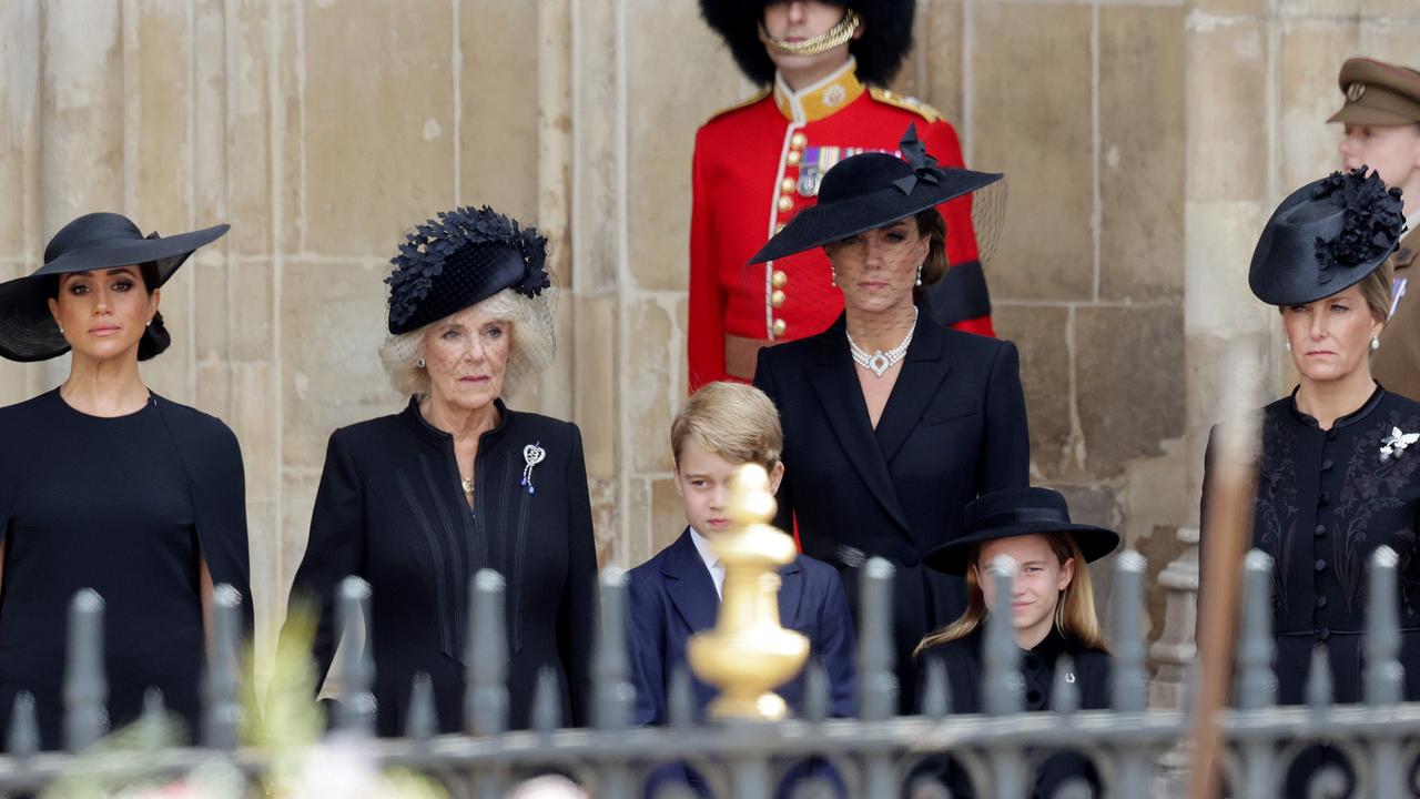 Meghan, Camilla, George, Kate, Charlotte and Sophie, Countess of Wessex. Picture: Chris Jackson/Getty Images