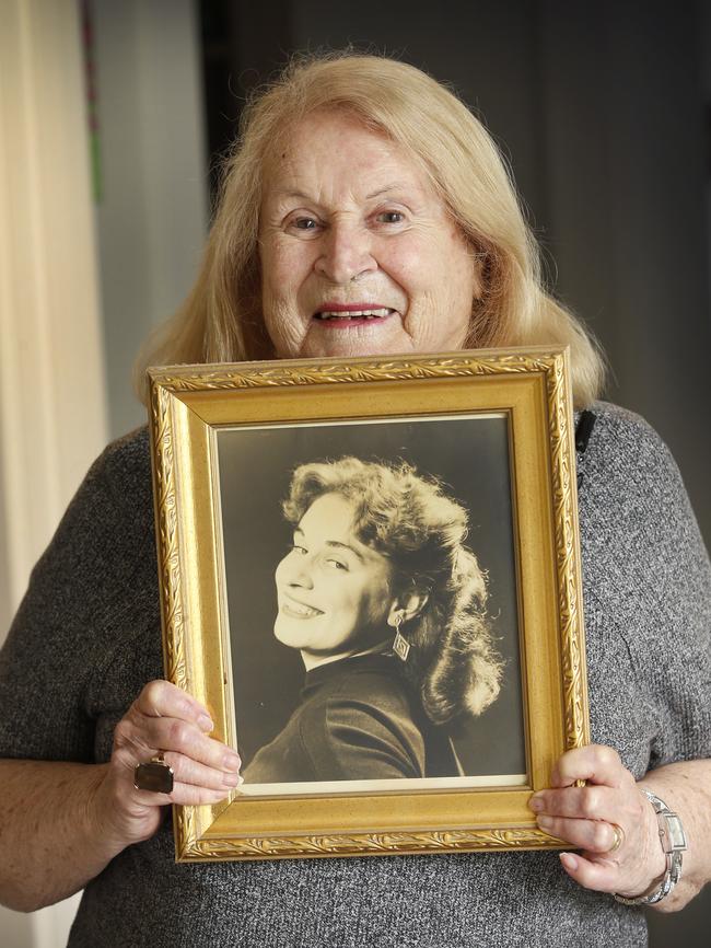 Peggy Schulze, 86 holds a photo of her, in her youth. Picture: David Caird