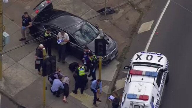 Police swoop to arrest Shaun Sanderson, 32, after an hours-long manhunt. Picture: Nine News