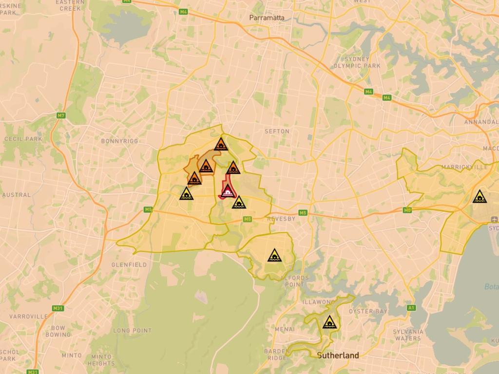 The latest warnings in Sydney are widespread. Picture: HazardWatch/NSW government