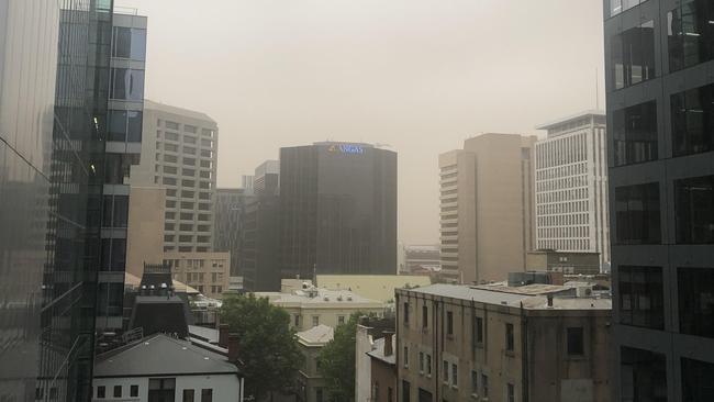 Hazy smoke in the CBD, which has drifted in from the Yorketown bushfire. Picture: The Advertiser