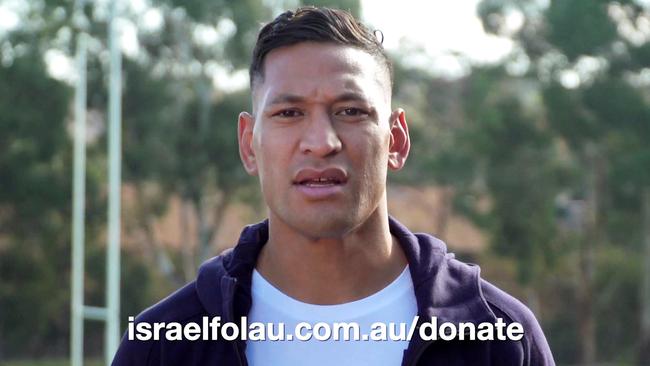 The YouTube video of Israel Folau asks for donations to fund his legal fees.