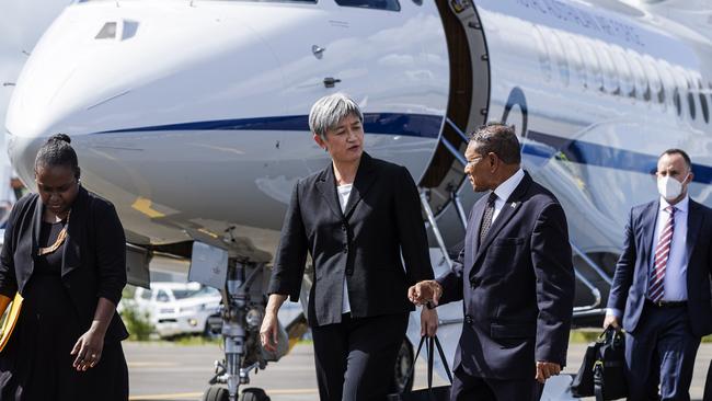 Senator Penny Wong, Australia’s Foreign Minister, arrives in Honiara. Picture: Foreign Minister office