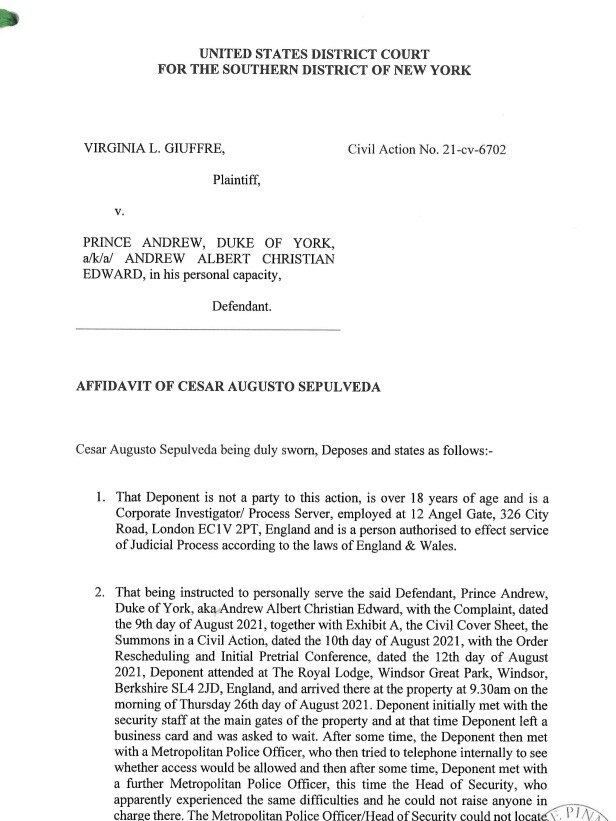 Court papers regarding Virginia Guiffre's lawsuit.