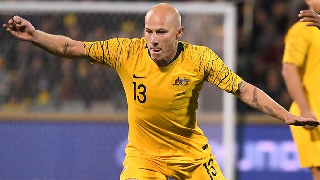 Aaron Mooy of Australia in action during the FIFA World Cup Asian Qualifiers match between the Australian Socceroos and Nepal at GIO Stadium in Canberra, Thursday, October 10, 2019. (AAP Image/James Gourley) NO ARCHIVING, EDITORIAL USE ONLY.